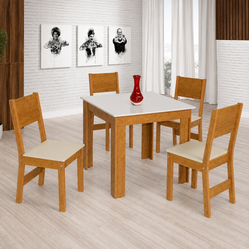 CJ MESA 4C SAO CARLOS MILENA QUADRADA 80x80 FREIJO / OFF WHITE